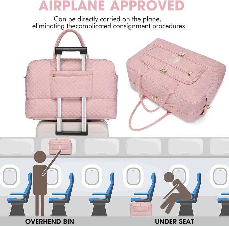 LUOCIP Initial Travel Duffle Bag for Women - Pink Personalized Weekender bags Overnight Bag with Shoe Compartment & Wet Pocket Weekend Tote Bags with Toiletry Bag Monogram Christmas Gifts (Letter E) - Image 5